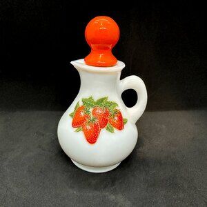 SOLD Vtg 70s Avon Strawberries Cream Bath Foam Bottle Milk Glass Creamer Pitcher